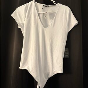 Express Classic White V-Neck Bodysuit